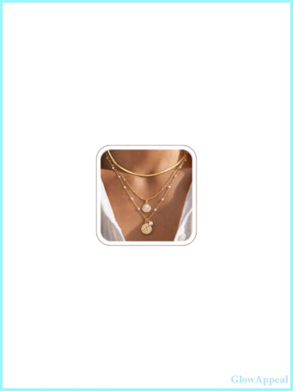 14K Gold Plated Layered Necklace Set Pearl Shell Starfish Pendants